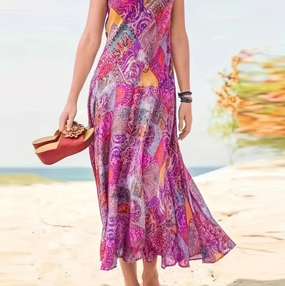 XL, tropical purple, sleeveless,v neck dress.NWOT